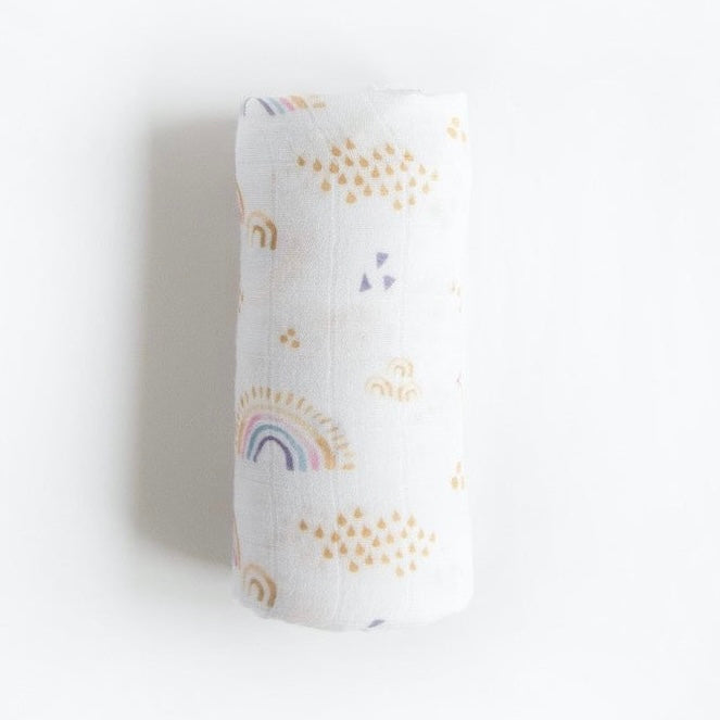Little Unicorn Deluxe Muslin Swaddle ~ Rainbows & Raindrops
