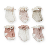 Elegant Baby Non Slip Socks 6 Pack ~ Fancy Pink
