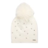 Bari Lynn Studded Star Knit Hat w/ Fur Pom
