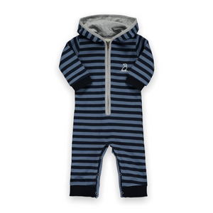 Me & Henry Baby Boy Blaine Hooded Romper ~ Navy Stripe