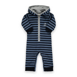 Me & Henry Baby Boy Blaine Hooded Romper ~ Navy Stripe