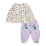 Bobo Choses Baby Pansy Flower Printed Blouse & Paperbag Pants Set ~ Off-White/Lavender