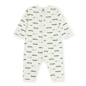 Petit Bateau l/s Crocodile Print Romper ~ White/Croc