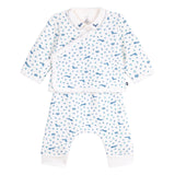 Petit Bateau Fox Print Onesie, Cardigan & Pants Set ~ White/Blue