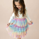 Petite Hailey l/s Bow Layered Tutu Dress ~ Ivory/Multi