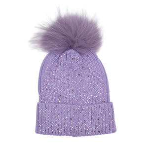 Bari Lynn Fully Crystallized Hat w/ Fur Pom