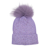 Bari Lynn Fully Crystallized Hat w/ Fur Pom
