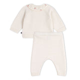 Petit Bateau Knit Sweater w/ Ruffle & Pants Set ~ White