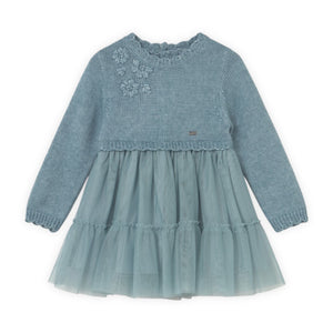 Mayoral Baby Girl Knit & Tulle Dress ~ Blue