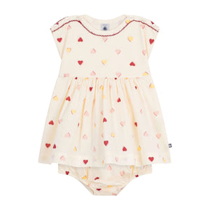 Petit Bateau Baby Multi Heart Print s/s Dress w/ Bloomers ~ Cream Multi