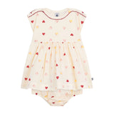 Petit Bateau Baby Multi Heart Print s/s Dress w/ Bloomers ~ Cream Multi