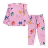 Bobo Choses Wonder Horse Printed Ruffle Sweatshirt & Paperbag Pants Set ~ Pink