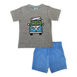 Mish VW Surf Tee & Distressed Cargo Shorts Set ~ Heather Grey/Cobalt