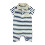 Me & Henry Baby Saltash Short Polo Romper ~ Navy/White Stripe