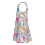 Hannah Banana Colorful Flowers Sequin Dress ~ Silver Multi