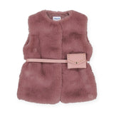 Mayoral Girls Belted Faux Fur Vest 7-12 ~ Plum