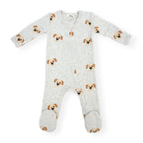 Oh Baby! Puppy Face Print Zip Footie ~ Heather Gray