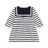 Petit Bateau Baby l/s Striped Dress w/ Sailor Collar ~ White/Navy