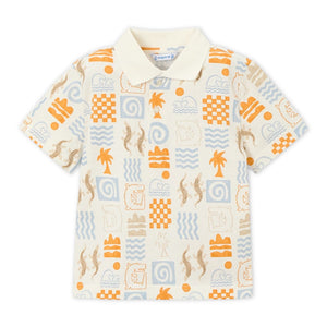 Mayoral Boys Printed s/s Polo ~ Cream/Peach