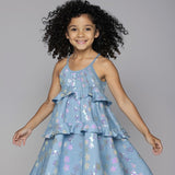 Hannah Banana Star Sequin Tiered Ruffle Dress ~ Blue