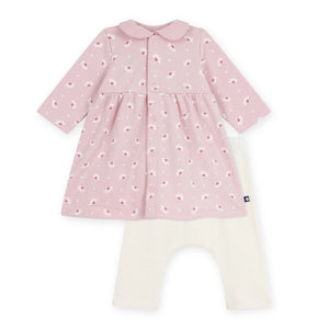 Petit Bateau l/s Floral Print Dress w/ Leggings ~ Pink/White