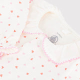 Petit Bateau Front Snap Multi Heart Print Footie w/ Collar ~ White Multi