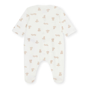 Petit Bateau Front Snap Teddy Print Footie ~ White/Beige