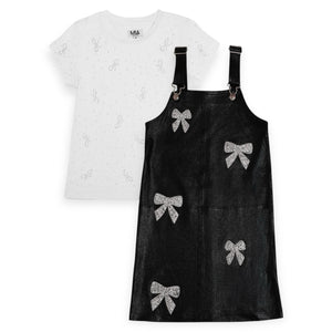 MIA New York s/s Top & Bow Overalls Dress Set ~ White/Black