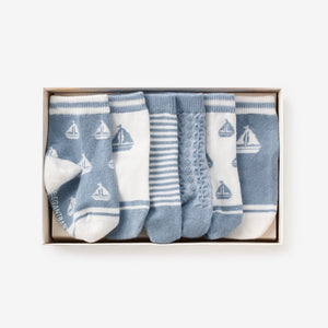 Elegant Baby 6 Pack Non Slip Sock Set ~ Nautical Blue