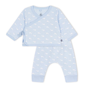 Petit Bateau Whale Print Cardigan & Pants Set ~ Blue/White
