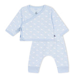 Petit Bateau Whale Print Cardigan & Pants Set ~ Blue/White