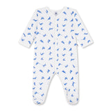 Petit Bateau Front Snap Cats Print Footie ~ White/Blue