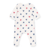 Petit Bateau Side Snap Striped Hearts Print Footie ~ White Multi