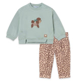 Mayoral Baby Girl Parisian Poodle Sweatshirt & Leopard Print Corduroy Pants Set ~ Anise/Walnut