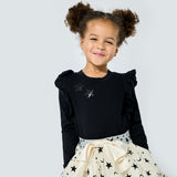 Baby Sara l/s Ruffle Dress w/ Star Print Puffy Skirt ~ Black/Ivory