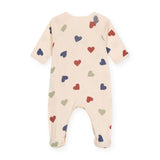 Petit Bateau Side Snap Multi Color Hearts Footie ~ Cream Multi