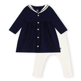 Petit Bateau l/s Sailor Dress w/ Leggings ~ Navy/Cream