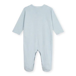 Petit Bateau Front Snap Striped Footie ~ Soft Blue/White