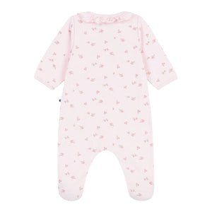 Petit Bateau Front Snap Floral Print Footie w/ Ruffle Collar ~ Pink