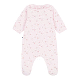 Petit Bateau Front Snap Floral Print Footie w/ Ruffle Collar ~ Pink