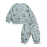 Play Up Baby Flower Print Waffle Weave Sweatshirt & Sweatpants Set ~ Sea