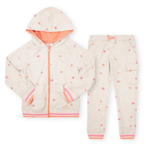 Appaman Girls Cozy Raglan Zip Hoodie & Cargo Jogger Set 7-12 ~ Heather Oatmeal