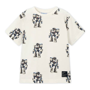 Mayoral Boys s/s Robots Print T-shirt ~ Cream