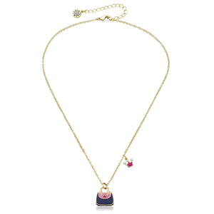 Little Miss Twin Stars Dark Purple & Pink Purse Necklace