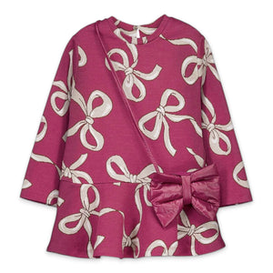 Mayoral Girls Jacquard Knit Dress w/ Bow Bag ~ Raspberry