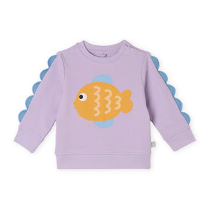 Stella McCartney Baby Girl Fish Graphic Scalloped Sweatshirt & Shorts Set ~ Purple