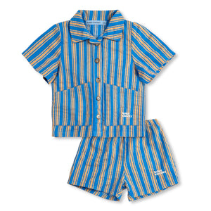 Bobo Choses Baby New Hairline Striped Woven Shirt & Shorts Set ~ Blue Multi