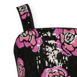 Hannah Banana Roses Sequin A-Line Dress ~ Black Multi