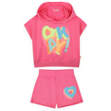 Billieblush Okay! Sleeveless Sweatshirt w/ Hood & Shorts Set ~ Pink