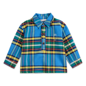Bobo Choses Baby Plaid Woven Shirt & BC Quilted Sweatpants Set ~ Blue/Khaki